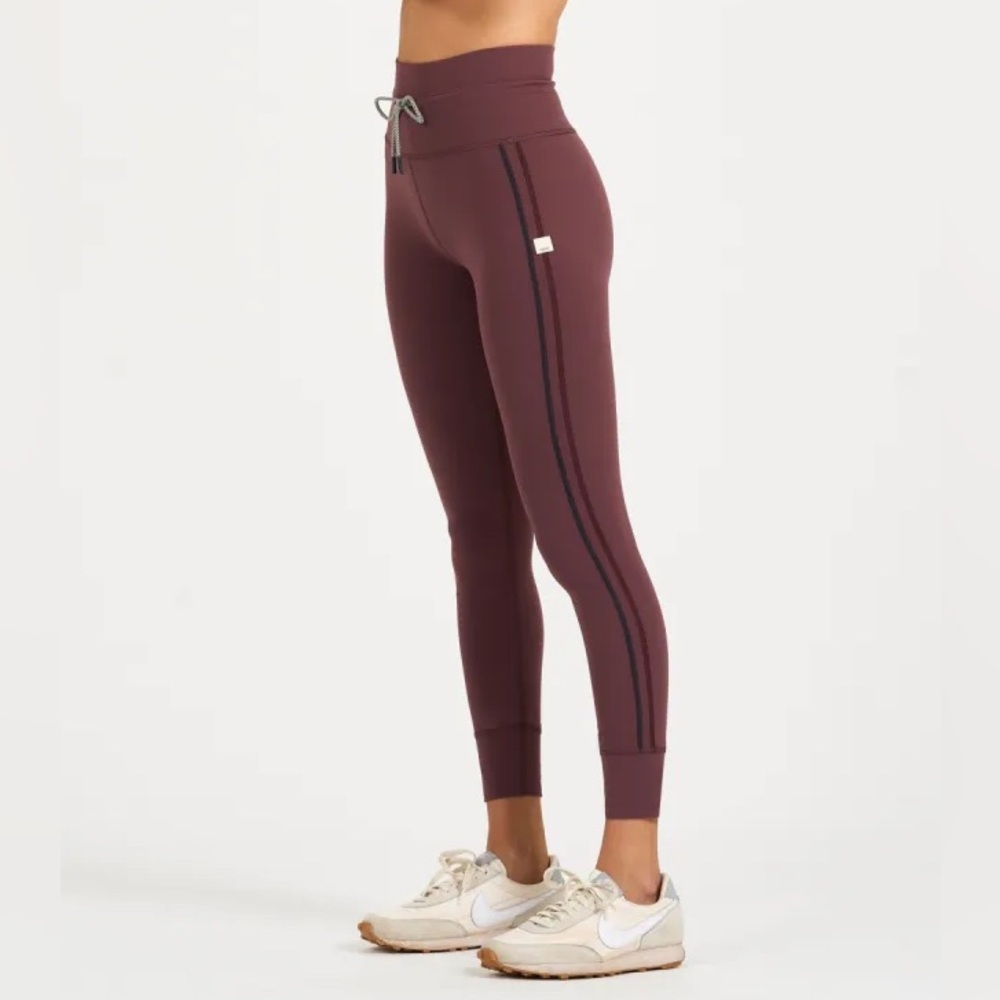Vuori Daily Legging Fig Maroon Side Stripes Drawstring Full length sz L